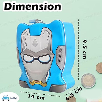 Piggy Bank - Money Saving Tin Coin Bank with Lock and Key, Cartoon Coin Box for Kids, Boys, Girls, Piggy Bank for Kids, Money Box for Boys, Birthday Return Gift (Blue)