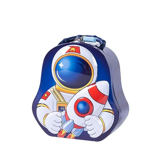 Piggy Bank for Kids – Space Money Saving Tin Coin Bank with Lock and Key, Metal Coin Box for Kids, Money Bank, Coin Box, Birthday Return for Boys & Girls (Blue)