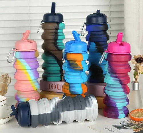 Expandable Water Bottle | Silicone Water Bottle For Gym , School, Hiking | Folding Water Bottle |  500 ML Capacity | Multicolor