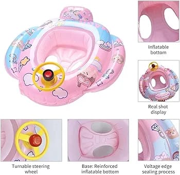 Children’s Swimming Float Seat, Rotating Steering Wheel Features, 8x8 Inch Size